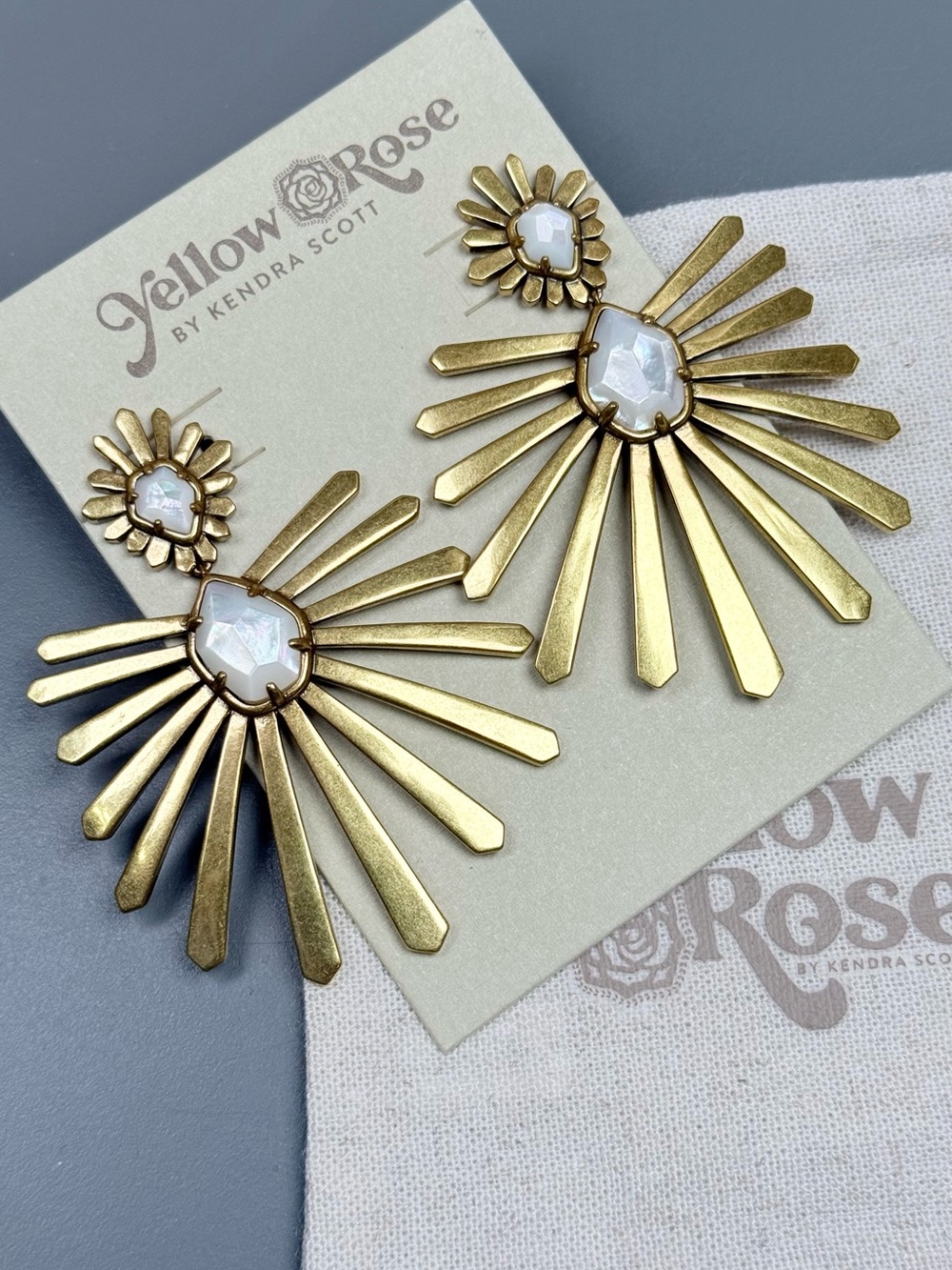 Kendra Scott Yellow Rose Starla Vtg Gold Statement Earrings in Ivory MOP